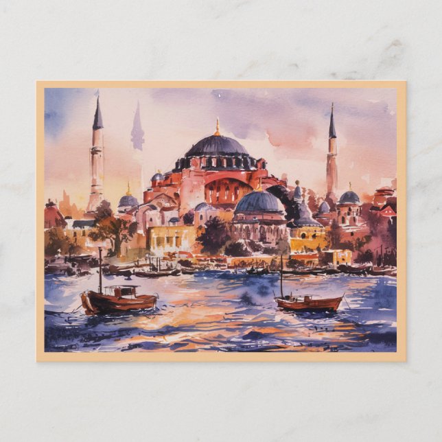 Carte Postale Istanbul Turquie aquarelle peinture (Devant)