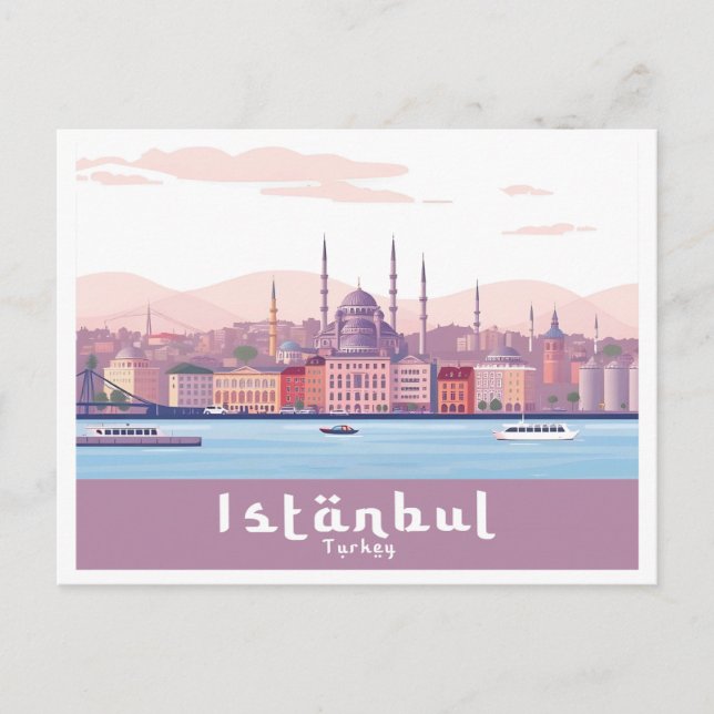 Carte Postale Istanbul Turquie Pastel Voyage Design (Devant)