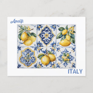 Carte Postale Italie Côte Amalfi bleu tuiles blanches citrons