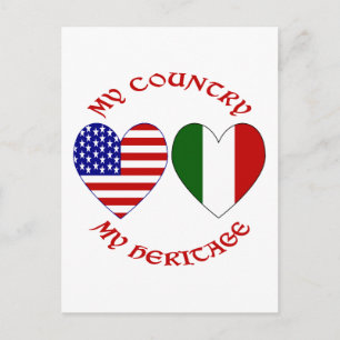 Carte Postale Italie Drapeau USA Cœurs Mon Pays Mon Patrimoine