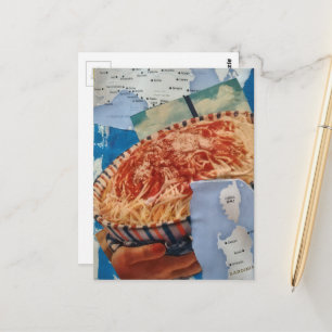 Carte Postale Italie et un bol de spaghetti en collage