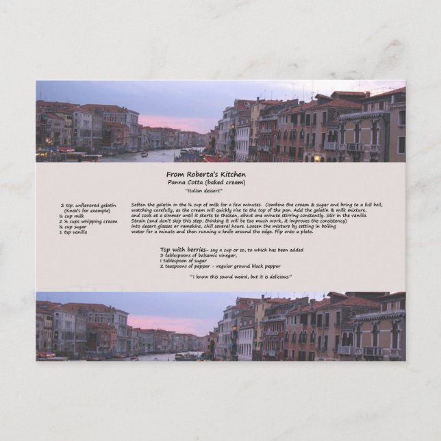 Carte postale Italienne Dessert Recette (Devant)