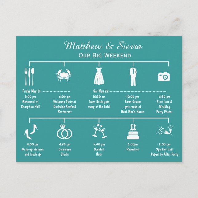 Carte Postale Itinéraire du calendrier de fin de semaine mariage (Devant)