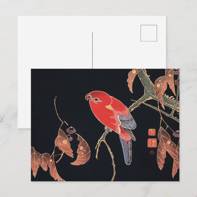 Carte Postale Ito Jakuchu Red Parrot sur la branche Art japonais (Devant / Derrière)