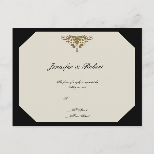 Carte postale ivoire Black et Gold Mariage damassé (Devant)