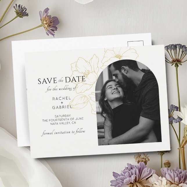 Carte Postale Ivoire | Boho Arch Gold Floral Mariage (Créateur téléchargé)