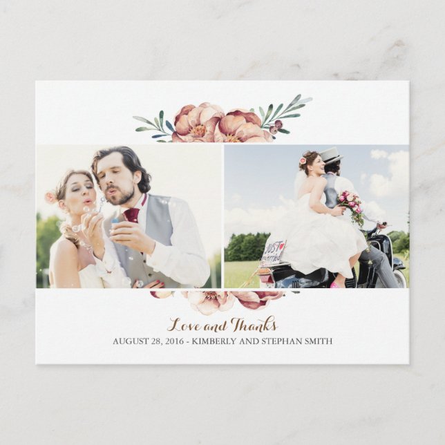 Carte Postale ivoire floral automne photo mariage merci (Devant)