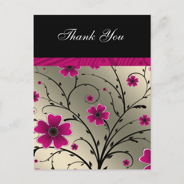 Carte Postale ivoire rose floral merci (Devant)