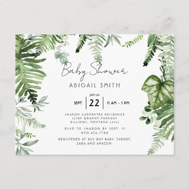 Carte Postale Ivy Botanical Neutral Baby shower (Devant)