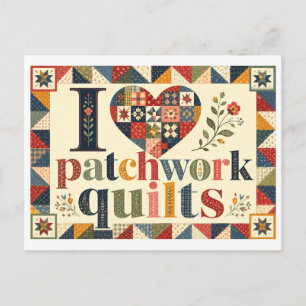 Carte Postale "J'[Aime] les courtepointes patchwork"
