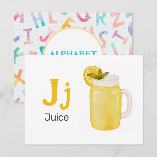 Carte Postale J est pour le jus - Alphabet Flash Card (Devant / Derrière)