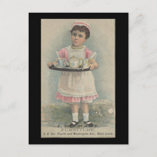 Carte Postale J.H. Meubles en grue Jeune fille avec plateau de s