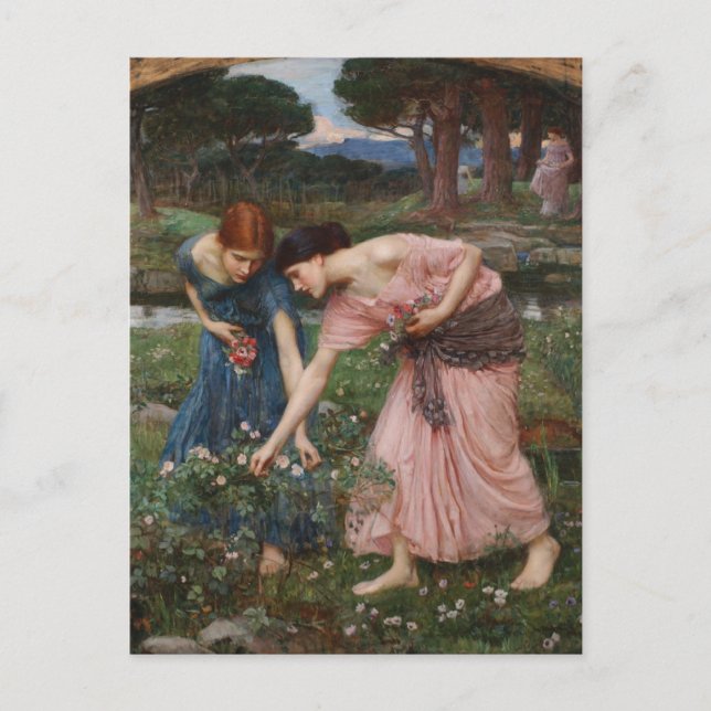 Carte Postale J.W. Waterhouse Gather Ye Rosebuds (Devant)