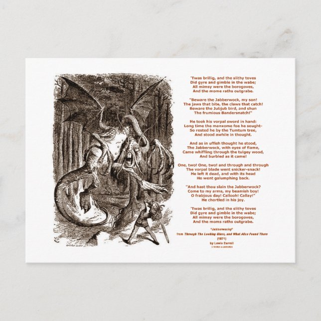 Carte Postale Jabberwocky Poem par Lewis Carroll (Devant)