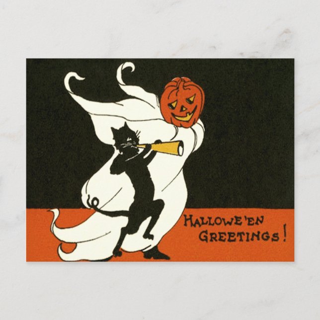 Carte Postale Jack O' Lantern Black Cat Ghost Horn (Devant)