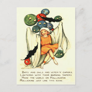 Carte Postale Jack-o'-lantern Citrouille Fille Fantôme
