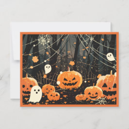 Carte Postale Jack O'Lanterns et Ghosts dans la forêt d'Hallowee