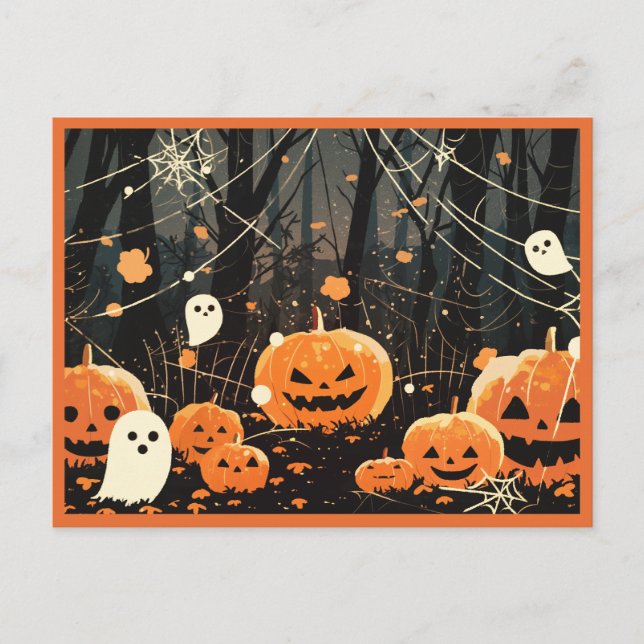 Carte Postale Jack O'Lanterns et Ghosts dans la forêt d'Hallowee (Devant)