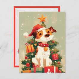 Carte Postale Jack Russell Terrier with Christmas Tree and Gifts