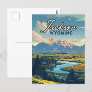 Carte Postale Jackson Hole Wyoming Ranch Tetons Mountains Retro