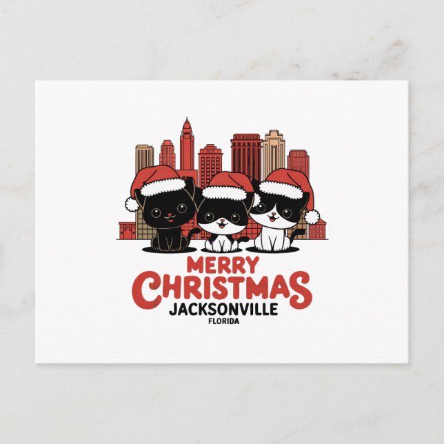 Carte Postale Jacksonville City Floride Merry Christmas Cats USA (Devant)