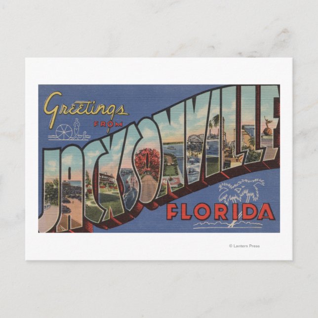 Carte Postale Jacksonville, Floride - Grandes Lettres Scènes 2 (Devant)