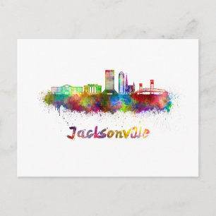 Carte Postale Jacksonville V2 skyline in watercolor