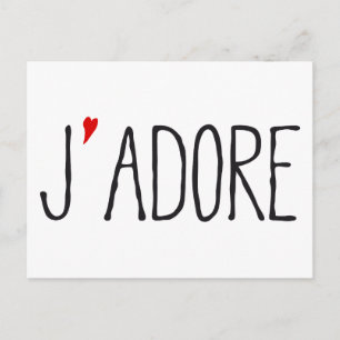 Carte Postale J'adore, art de mot français avec cœur rouge