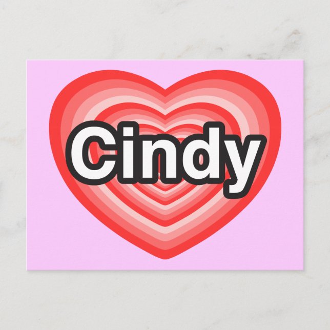 Carte Postale J'adore Cindy. Je t'aime Cindy. Cœur (Devant)