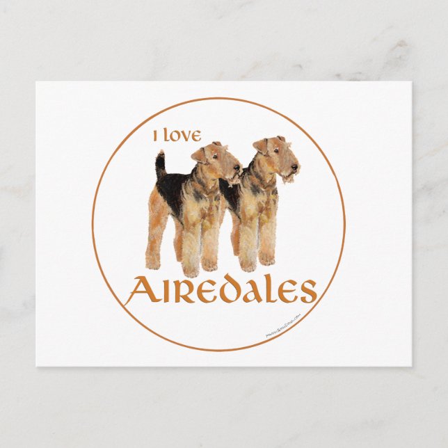 Carte Postale J'adore les Airedales (Devant)