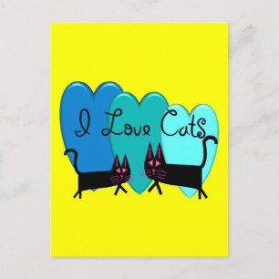 Carte Postale J'adore les chats--Cadeaux d'art de chat noir