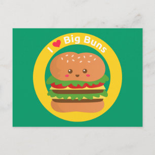 Carte Postale J'adore les grosses fesses, Kawaii Big Burger