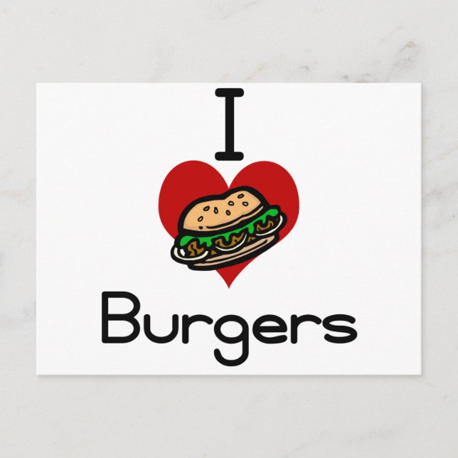 Carte Postale J'adore les hamburgers cardiaques (Devant)