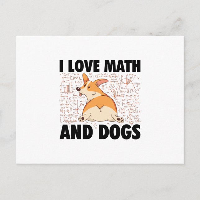 Carte Postale J'adore les maths et les chiens | Cadeaux mathémat (Devant)