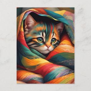 Carte Postale J'adore ma couverture ! Rainbow Tabby Cat