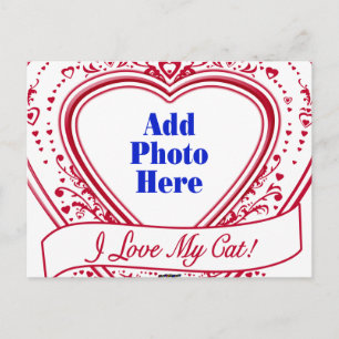 Carte Postale J'adore My Cat ! Photo Red Hearts