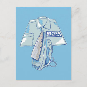 Carte Postale J'adore repasser un fer à repasser drôle