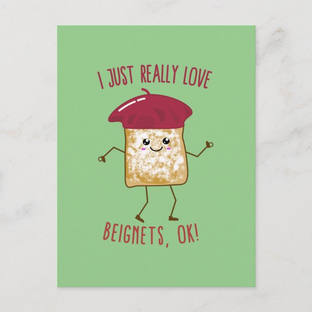 Carte Postale J'adore vraiment les beignets, OK ! Mignon Kawaii (Devant)