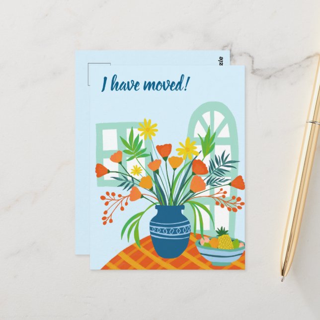 Carte Postale J'AI DÉMÉNAGÉ Bouquet de fleurs Nouvelle adresse C (Devant/Arrière en situation)