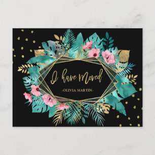 Carte Postale J'Ai Déménagé   Feuilles d'or tropicaux en mouveme