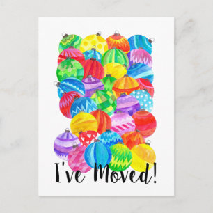 Carte Postale J'ai déménagé/Nouvelle adresse, aquarelle baubles