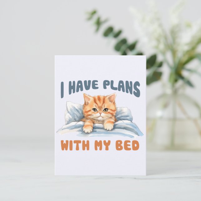 Carte Postale J'ai des plans avec mon lit - Cosy Orange Chat (Debout devant)