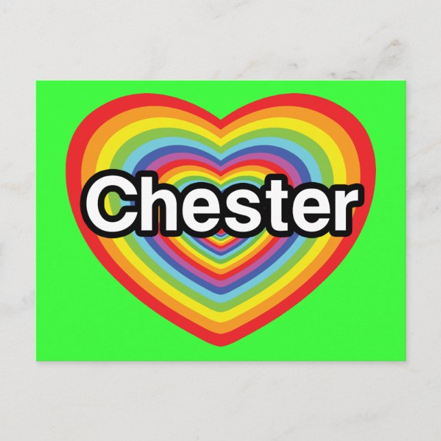 Carte Postale J'aime Chester : coeur arc-en-ciel (Devant)
