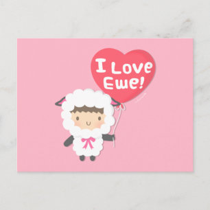 Carte Postale J'Aime Ewe mignon Humour à la luge