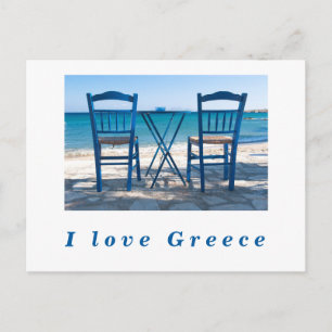 Carte Postale J'aime Grèce taverna photo bleu et blanc