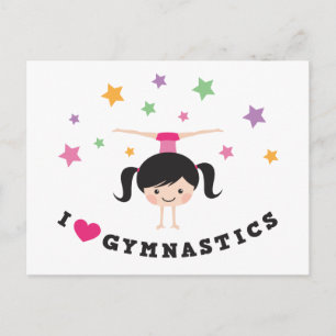 Carte Postale J'aime gymnastique caricature fille faire main