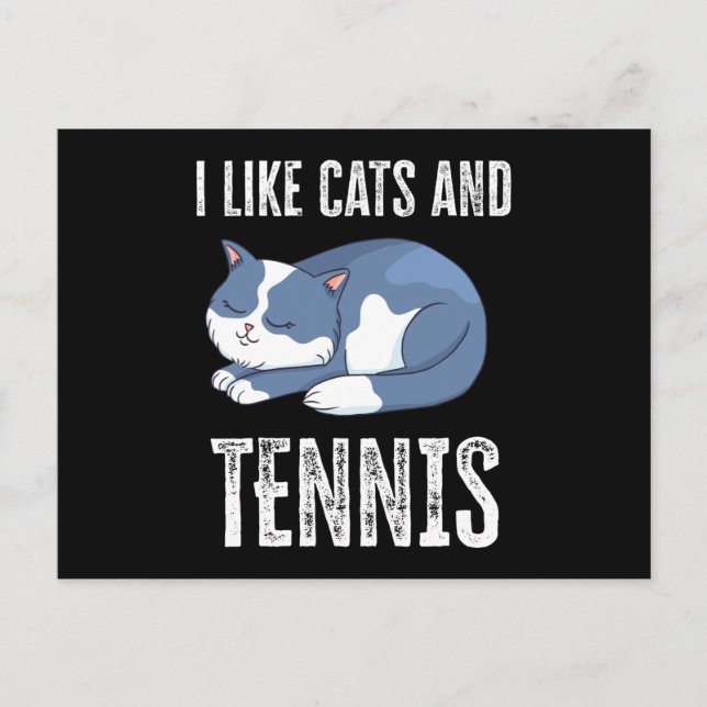 Carte Postale J'aime les chats et le cadeau de tennis (Devant)