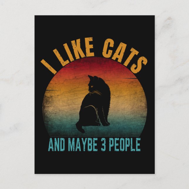CARTE POSTALE J'AIME LES CHATS ET PEUT-ÊTRE 3 PERSONNES (Devant)
