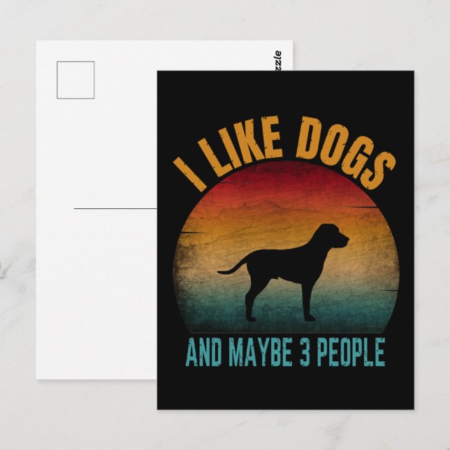 Carte Postale j'aime les chiens et peut-être 3 personnes (Devant / Derrière)