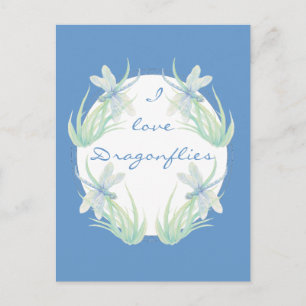 Carte Postale J'aime les libellules en bleu et vert